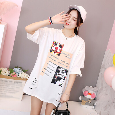 

JOY OF JOY Jingdong Womens 2019 Summer New Medium Long Loose Print T-Shirt Women JWTD191480 White 2XL