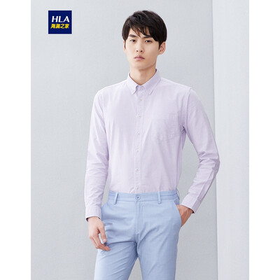 

HLA Haishus Parents Sleeve Casual Shirt Men 2019 Summer New Comfortable Oxford Spinning Stripe Long Lining HNEAD2R067A Light Purple Stripe 67180100A42