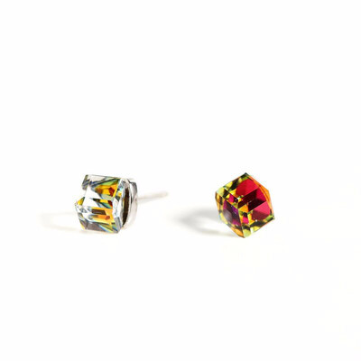 

New Women Earrings Sterling Silver Earrings Square Color Zircon Earrings