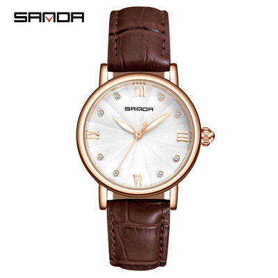 

SANDA P222 Simple Women Watch Leather Quartz Movement Watch Waterproof Casual Clock Wristwatch for Female