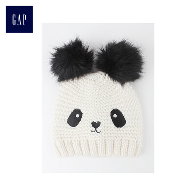 

GAP flagship store girls panda pattern pom-pom hat childrens wool hat 304727 midnight black panda pattern  XL