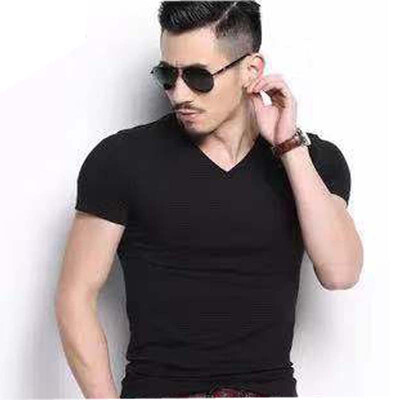 

Aa-shop 95cotton Men V-neck T-shirt Solid color Business Style