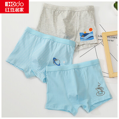 

Red bean home 2019 new boys&girls big childrens underwear childrens underwear gift box cotton ammonia A baby underwear boys blue gray 16585
