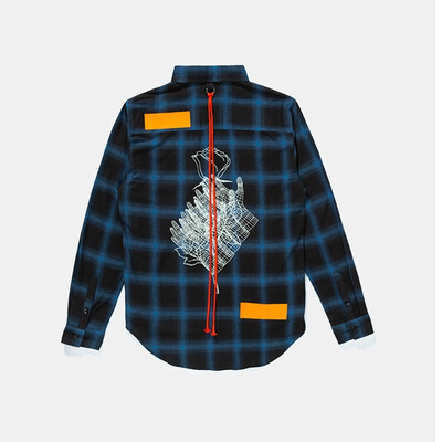 

2018 new high street arc hem red rope loose mens printed plaid shirt men&women