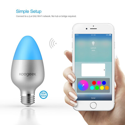 

Koogeek E26E27 8W Color Changing Dimmable Wi-Fi Smart LED Light Bulb Remote Control 16 Million Colors 500LM 2700-6000K