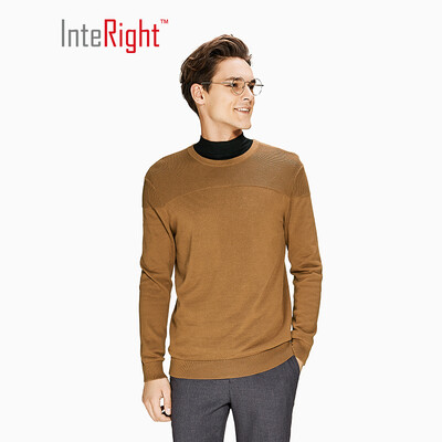 

INTERIGHT cotton net color dark jacquard round neck mens sweater sweater coffee  code
