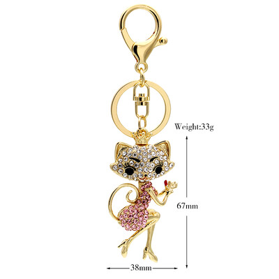 

Cartoon Cat Zinc Alloy Rhinestone Key Chain Hollow Shining Key Ring with Clip Hook Handbag Purse Car Pendant Ornament Decor--Pink