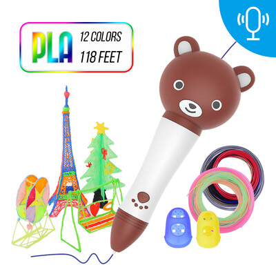 

3D Pen with PLA Filament Refills Voice Prompts 3D Printing Drawing Pen Extruding Speed Control Perfect Gift for Kids Adults DIY Ar