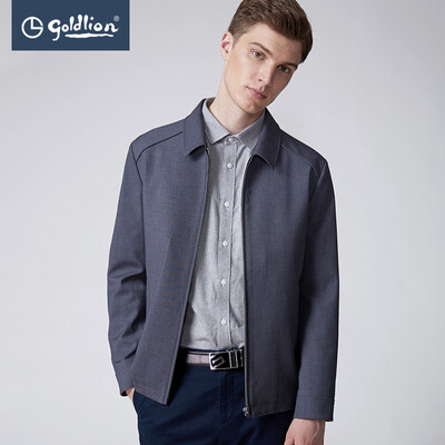 

Goldlion Mens Slim Cotton Texture Fabric Business Casual Lapel Jacket Blue XXXL