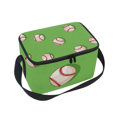 

ALAZA Insulated Lunch Box Baseball Green Background Lunch Bag for Men Women Portable Tote Bag Cooler Bag