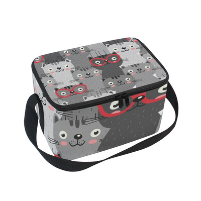 

ALAZA Gray Cats In Red Lunch Box Insulated Lunch Bag Large Cooler Tote Bagfor Men Women