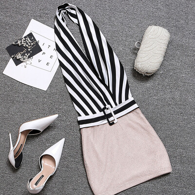 2018 ladies&women&39s autumn sexy sequins hanging neck V-neck large back black&white striped bag hip skirt sexy women&3
2018 ladies&women&39s autumn sexy sequins hanging neck V-neck large back black&white striped bag hip skirt sexy women&3