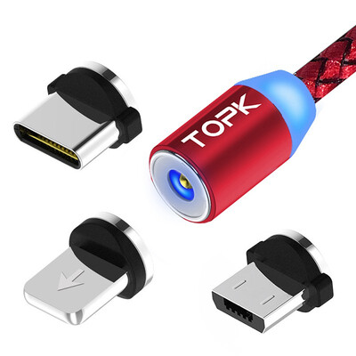 

TOPK LED Indicator Magnetic Upgraded Reflective Nylon Braided Micro USB Charger Cable Micro & iPhone& type-C Cable