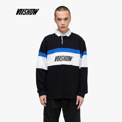 

Wei Xiu viishow 2019 spring new T-shirt male Korean version of the collar collar mens long-sleeved T-shirt printing student TC1216191 black S