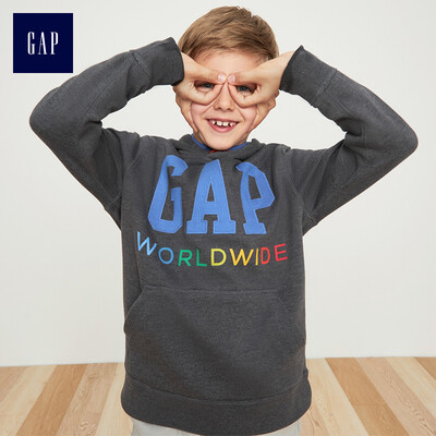 

GAP flagship store childrens clothing boy plus velvet hoodie sweater printed casual blouse 399987 carbon gray 130cm