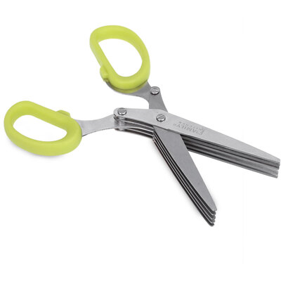

Stainless Steel Multipurpose 5 Blade Herb Scissors Kitchen Tool with Cleaning Comb