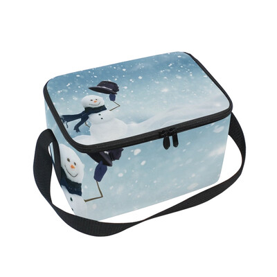 

ALAZA Lunch Box Insulated Lunch Bag Large Cooler Happy Snowman Standing Winter Tote Bag