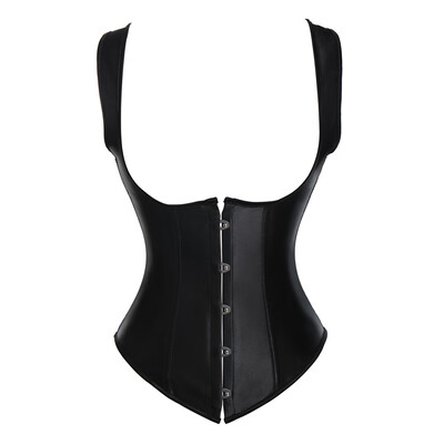 

SLIMBELLE Women Sexy Faux Leather Steampunk Boned Bustier Black Lace Dress Corset Clubwear