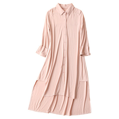 

Qingtong nightdress female spring&summer cotton long-sleeved long version 2019 new shirt long-sleeved sexy pajamas Korean version of the loose can be worn outside 3371323 pink XL