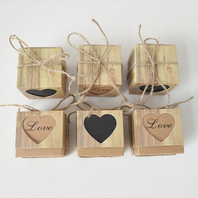 

10pcslot Love Christmas Candy Box Romantic Heart Kraft Gift Bag With Burlap Twine Chic Wedding Favors Gift Box Supplies 5x5x5cm