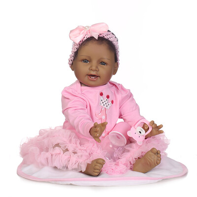 

Reborn Baby Doll Girl Rebirth Doll Toddler Real Lifelike 22 Inch Babies Art Doll Kids Gift Pink Bowknot