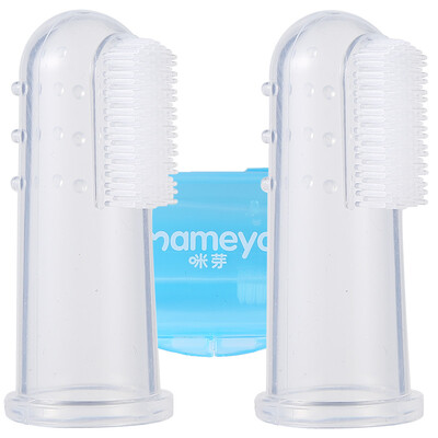 

Mummy MAMEYO finger set toothbrush infant child baby silicone soft hair deciduous oral cleaning 2 Pack to send storage box