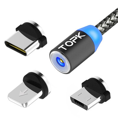 

TOPK LED Indicator Magnetic Upgraded Reflective Nylon Braided Micro USB Charger Cable Micro & iPhone& type-C Cable