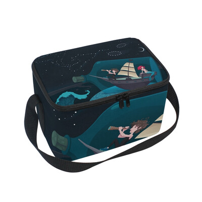 

ALAZA Lunch Box Insulated Mermaid And Ship Lunch Bag Large Cooler Tote Bagfor Men Women