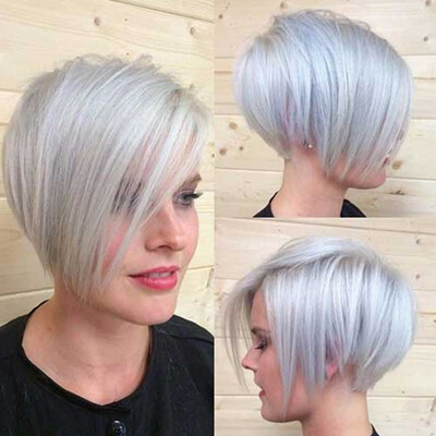 

BLONDE UNICORN 10 Inch Straight fluffy Hair Wig With Bangs short Length Grey synthetic hair wigs