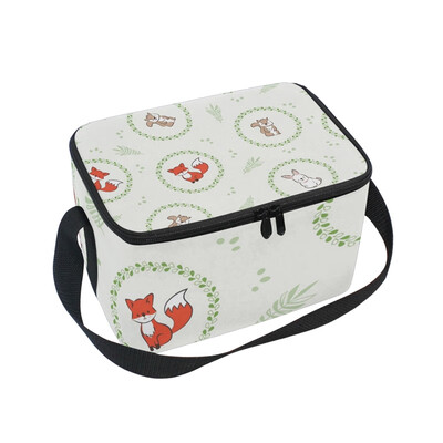 

ALAZA Lunch Box Insulated Lunch Bag Large Cooler Doodle Cute Fox Rabbit Tote Bag