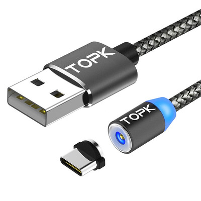 

R-Line1 2M USB Type C Magnetic Cable TOPK R-Line1 Upgraded Reflective Nylon Braided Type-C Cable LED Magnet USB Charging Cable