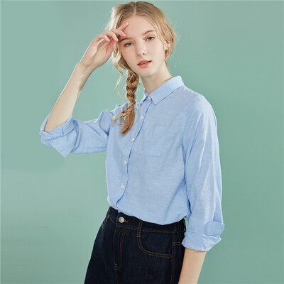 

Giordano Womens Shirt 2019 Spring Casual Art Fan Nude Color Cotton Long Sleeve Shirt 05349487 02 Blue Large Size 16584A