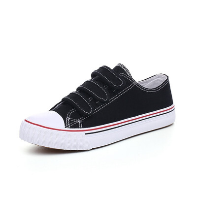 

Womens Vulcanize Shoes Hook & Loop Canvas Shoes White Women Sneakers Rubber Sole