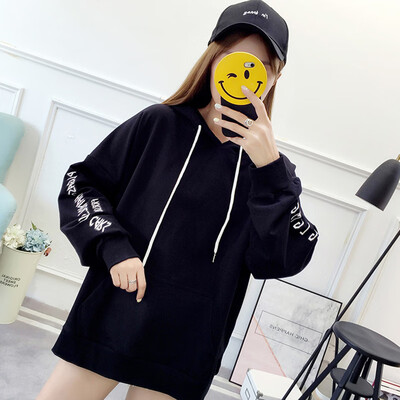 

City Plus CityPLUS 2019 loose large size shirt thin section letter embroidery hooded pullover sweater female CWWY191216 black M