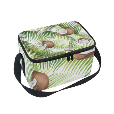 

ALAZA Insulated Lunch Box Leaves And Coconuts Lunch Bag for Men Women Portable Tote Bag Cooler Bag