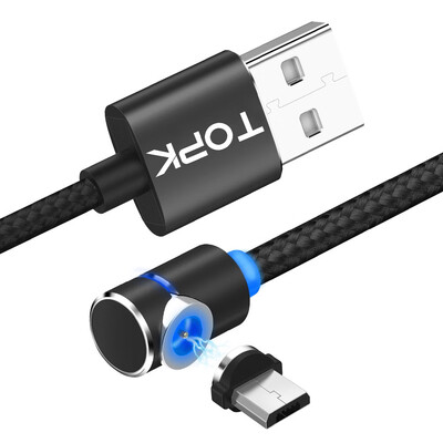 

TOPK L-Line1 1M 2M LED Magnetic Micro USB Cable Angle 90 Degree L Shape Nylon Braided Charger Cable for Micro USB Port