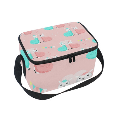 

ALAZA Lunch Box Insulated Lunch Bag Large Cooler Happy Cute Alpaca Couples Tote Bag