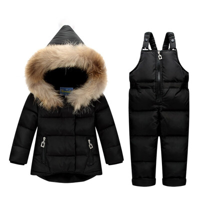 

Winter Children Clothing Sets Jumpsuit Snow Jacketsbib Pant 2pcs Set Baby Boy Girls Duck Down Coats Jacket With Fur Hood