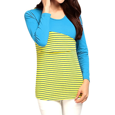 

Womens Maternity Striped Nursing Breastfeeding Shirt Long Sleeves Top Clothes Blue S