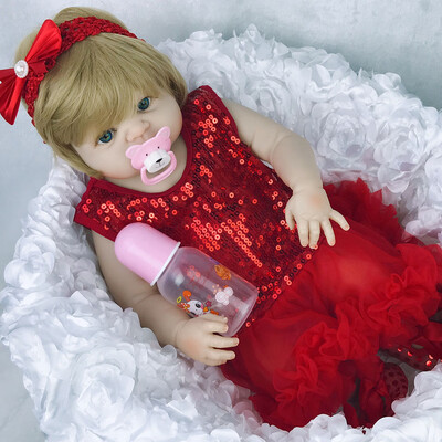 

Realistic 23 Inch Reborn Baby Doll Full Silicone Body So Truly Looking Girl Babies Doll With Fiber Hair Kids Xmas Present