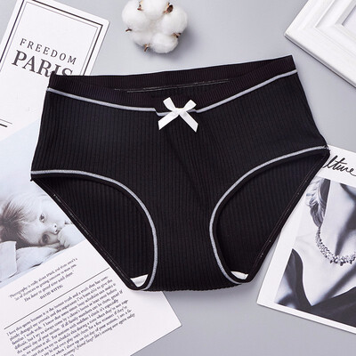 

Panties female autumn&winter new sexy comfortable thread panties female cute bow large size cotton striped briefs