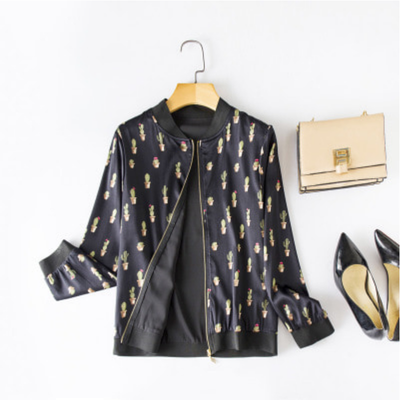 

Womens jacket 2018 spring&autumn models new silk jacket silk collar long-sleeved zipper loose multi-color volleyball clothing women