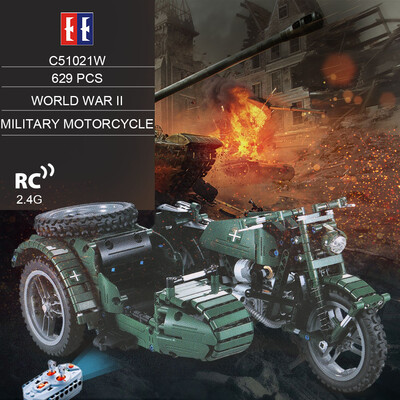 

DOUBLE E C51021W 629 PCS Building Blocks World War II Military Motorcycle RC Toy