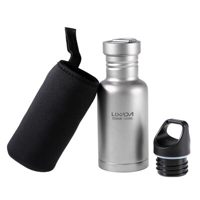 

Lixada 500ml750ml Titanium Water Bottle with Extra Plastic Lid Ultralight Outdoor Camping Hiking Cycling Water Bottle