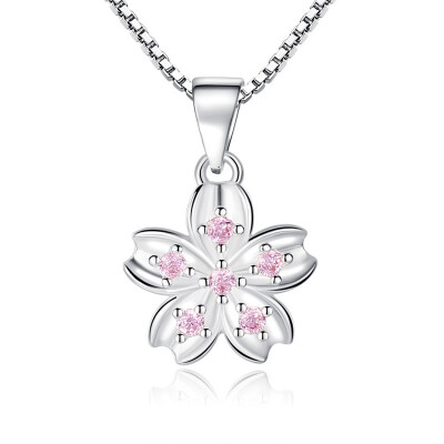 

Flower Pendant Necklaces For Women Pink Cubic Zirconia Box Chain Necklace Fashion Jewelry Accessories Gift 278