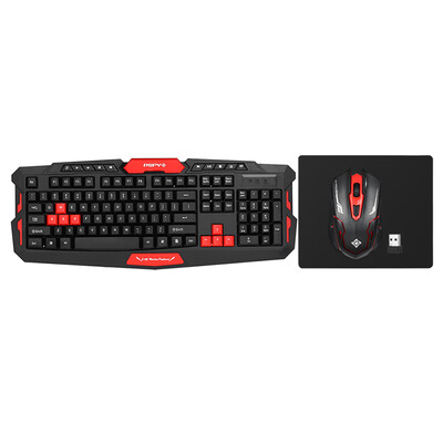 

DSFY 24GHz Wireless Gaming Keyboard Mouse Combo 19 Keys Anti-ghosting Adjustable DPI USB Receiver Adapter Mouse Mat for Desktop N