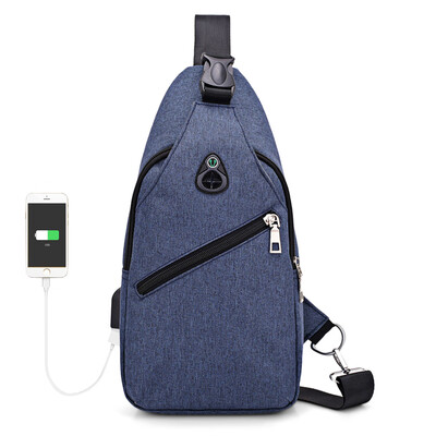 

Men Chest Pack Solid External USB Charging Male Crossbody Bag