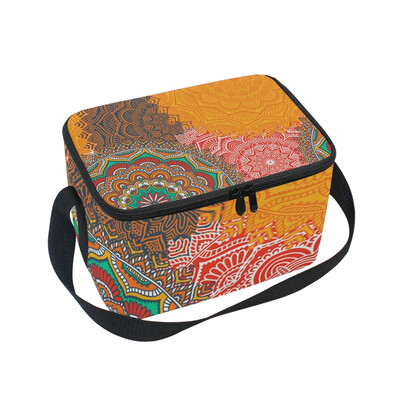 

ALAZA Insulated Lunch Box Tribal Floral Lunch Bag for Men Women Portable Tote Bag Cooler Bag