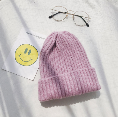 

Wool cap Winter Korean version Autumn Winter knitted cap Lady Mohair ins hat Pure color headgear 2019 new style
