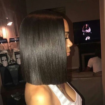 

Middle Part Short Blunt Cut Bob Human Hair Glueless Full Lace Wigs For Black Women Brazilian Virgin Stragiht Bob With Baby Hair